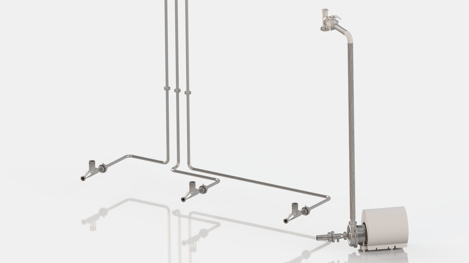Oil installation design – pipelines with valves and pump, 3D render
